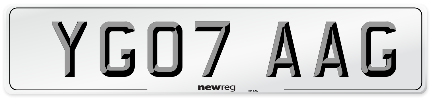 YG07 AAG Number Plate from New Reg